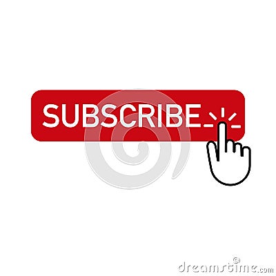 Red button subscribe with hand clicking on Vector Illustration