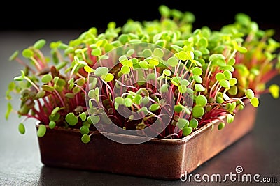 red cabbage or arugula or radish microgreens sprouts healthy plant bazed vegan diet generative ai Stock Photo