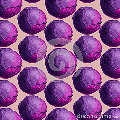 Red cabbage seamless pattern. Cartoon vector illustration Vector Illustration