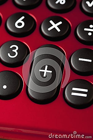 Red calculator, close up Stock Photo