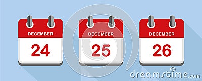 Red calendar 24 25 26 december christmas holidays Vector Illustration