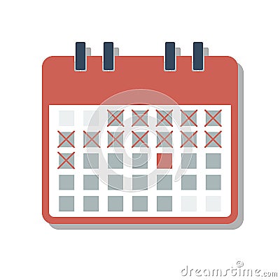 Red calendar grid with cross marked days, countdown days concept Vector Illustration