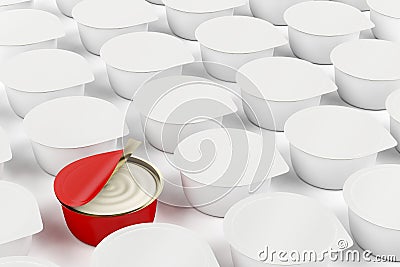 Red can with cream cheese, butter or other food Stock Photo