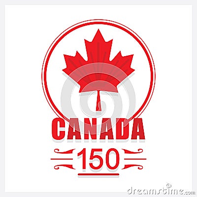 Red Canada 150 maple leaf emblem icon Vector Illustration