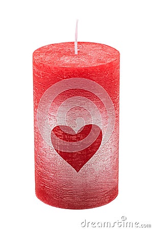 Red candle with printed heart Stock Photo