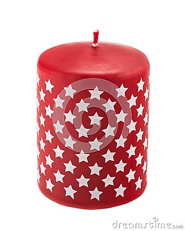Red candle with printed small stars Stock Photo