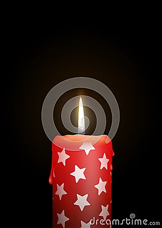 Red Candle with Starlet Texture on Black Background - Isolated C Stock Photo