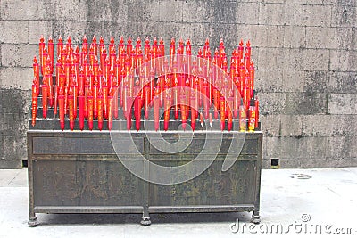 Red candles in the Lingyin temple, Hangzhou, China Stock Photo