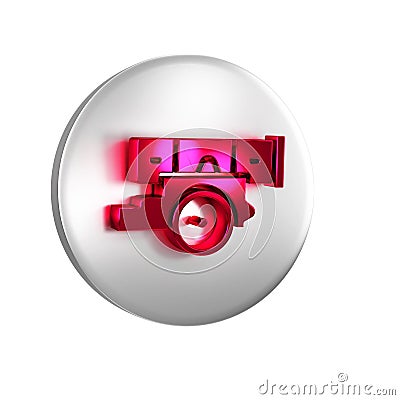Red Cannon icon isolated on transparent background. Silver circle button. Stock Photo