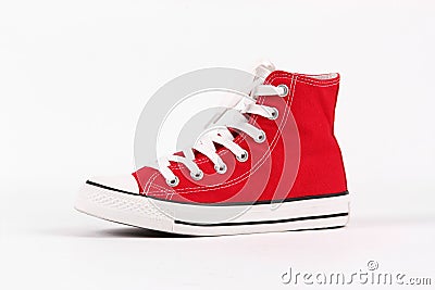 Red canvas shoes Stock Photo