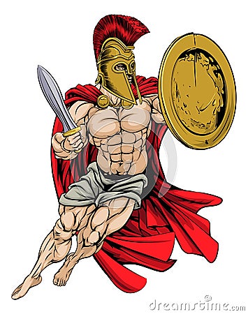 Red Caped Greek Warrior Vector Illustration