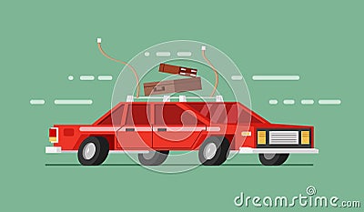 Red car in move with Vector Illustration