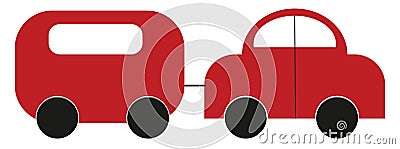 Red car wih trailor, icon Vector Illustration