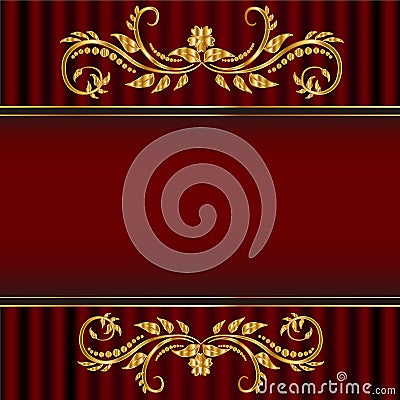 Red card with golden floral border Stock Photo