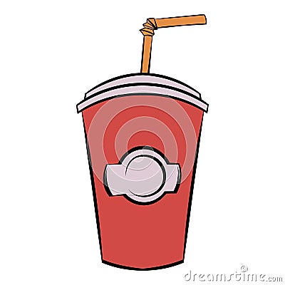 Red cardboard cup with a straw icon cartoon Vector Illustration