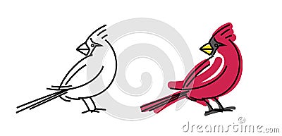 Red cardinal small bird portrait Vector Illustration