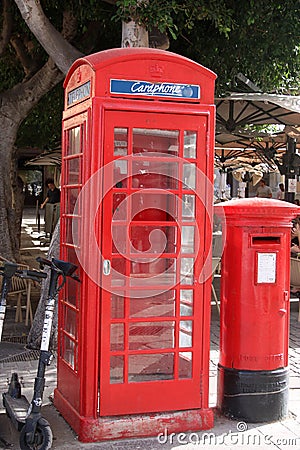 Red cardphone box and pillar box, Valletta, Malta Editorial Stock Photo