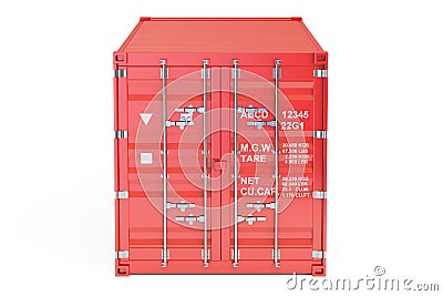 Red cargo container, front view. 3D rendering Stock Photo