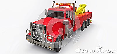 Red cargo tow truck to transport other big trucks or various heavy machinery. 3d rendering. Stock Photo