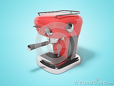 Red carob coffee machine with water tank 3d render on blue background with shadow Stock Photo