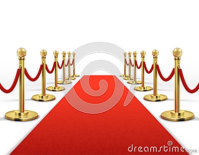 Red carpet for celebrity with gold rope barrier. Success, prestige and hollywood event vector concept Vector Illustration