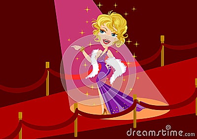 Red carpet Celebrity woman Vector Illustration