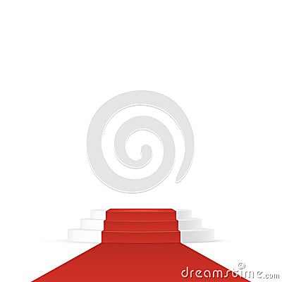 Red carpet on 3d round podium for winners and exclusive events, realistic triple platform Vector Illustration