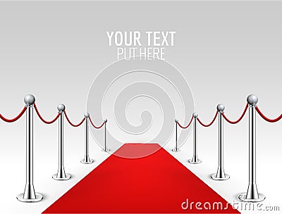 Red carpet event silver barriers background realistic vector illustration. Red carpet luxury entrance celebrity event presentation Vector Illustration