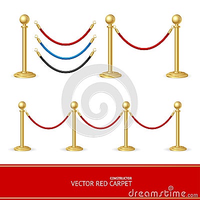 Red Carpet Gold Barrier Constructor. Vector Vector Illustration