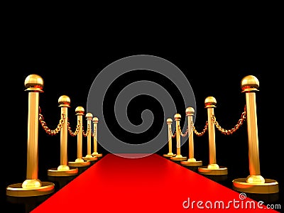 Red carpet and golden barrier with Clipping Path, 3D rendering. Stock Photo