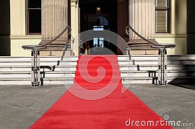 Red carpet, celebrity hotel entrance, copy space Stock Photo