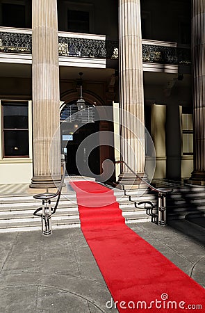 Red carpet, celebrity hotel or theater entrance Stock Photo