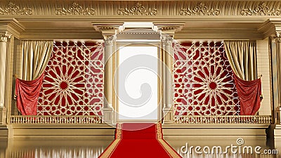 Red carpet leading to an open shaining door with arabesque style, Stock Photo