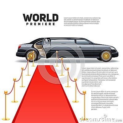 Red Carpet Limousine Colorful Picture Vector Illustration