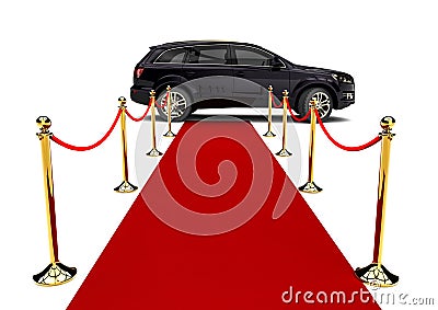 Red carpet and a luxury SUV Stock Photo