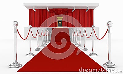 Red carpet podium and spot light under lectern Stock Photo