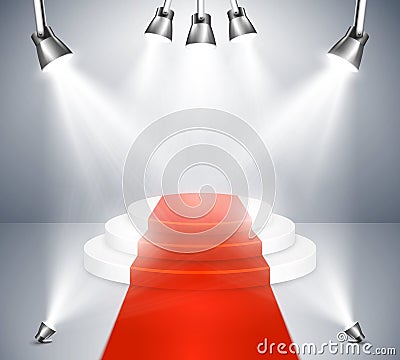 Red carpet stage with spotlights. Podium vector illustration Vector Illustration