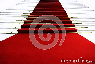 Red carpet on staircase Stock Photo