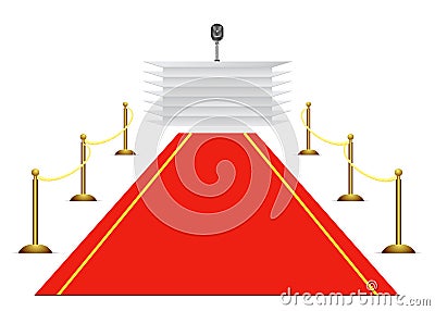 Red carpet to tribune on white background Vector Illustration