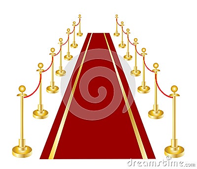 A red carpet and velvet rope with golden brass Vector Illustration