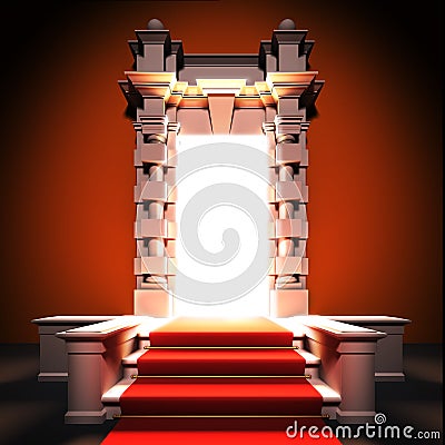 Red carpet way to classical portal. Cartoon Illustration