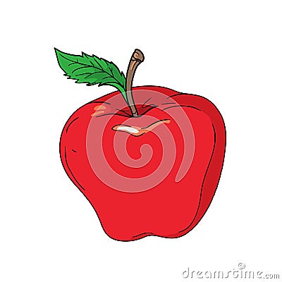 Red cartoon apple with green leaf isolated on white background - vector illustration Vector Illustration