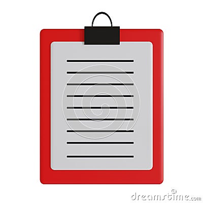 Red Cartoon Clipboard. 3D rendering. Isolated on white background Stock Photo