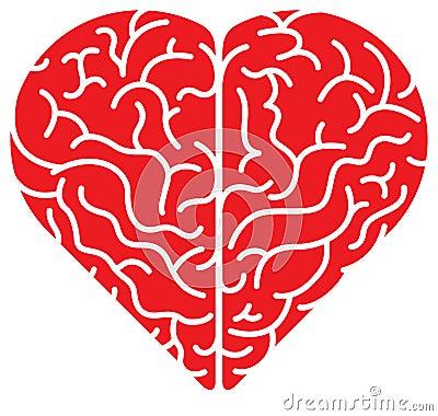 Red cartoon heart shaped brain Vector Illustration