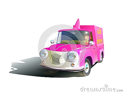 Red cartoon pickup truck on a white background. Vector Vector Illustration