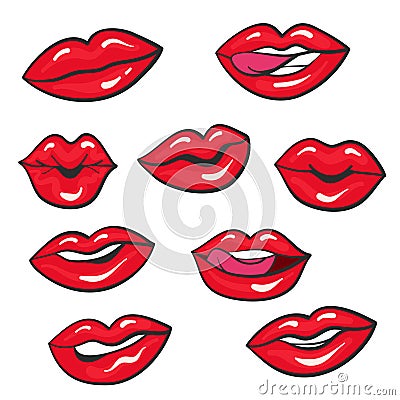 Red cartoon woman lips for design element on white, stock vector illustation Vector Illustration