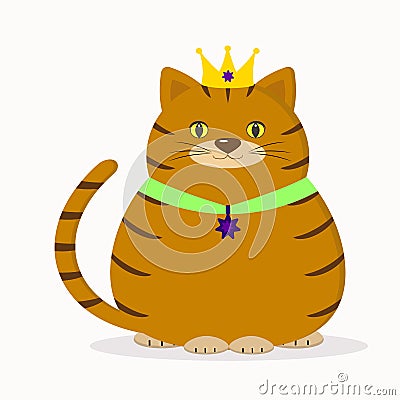 A red cat with a crown and a suspension sits. Vector Illustration