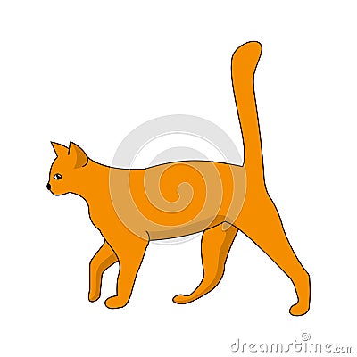 Red cat with a raised tail on a white background Vector Illustration