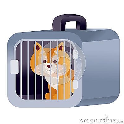 Red cat sits in a blue carrier and waits when it travels by plane or train, isolated object on a white background, Vector Illustration