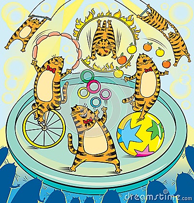 Red cats artists Circus Vector Illustration